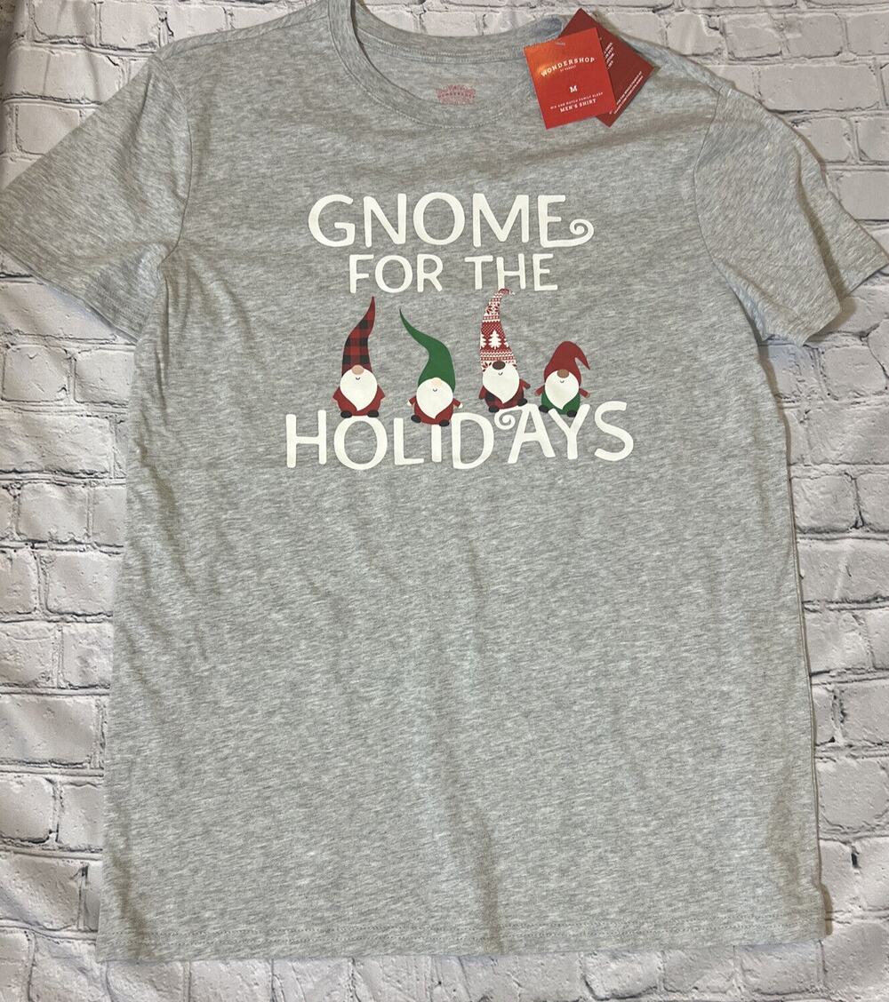 "GNOME FOR THE HOLIDAYS "Graphic Gray T-Shirt Wondershop Men's Small